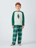 John Lewis Kids' Christmas Tree Check Pyjamas, Green