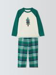 John Lewis Kids' Christmas Tree Check Pyjamas, Green