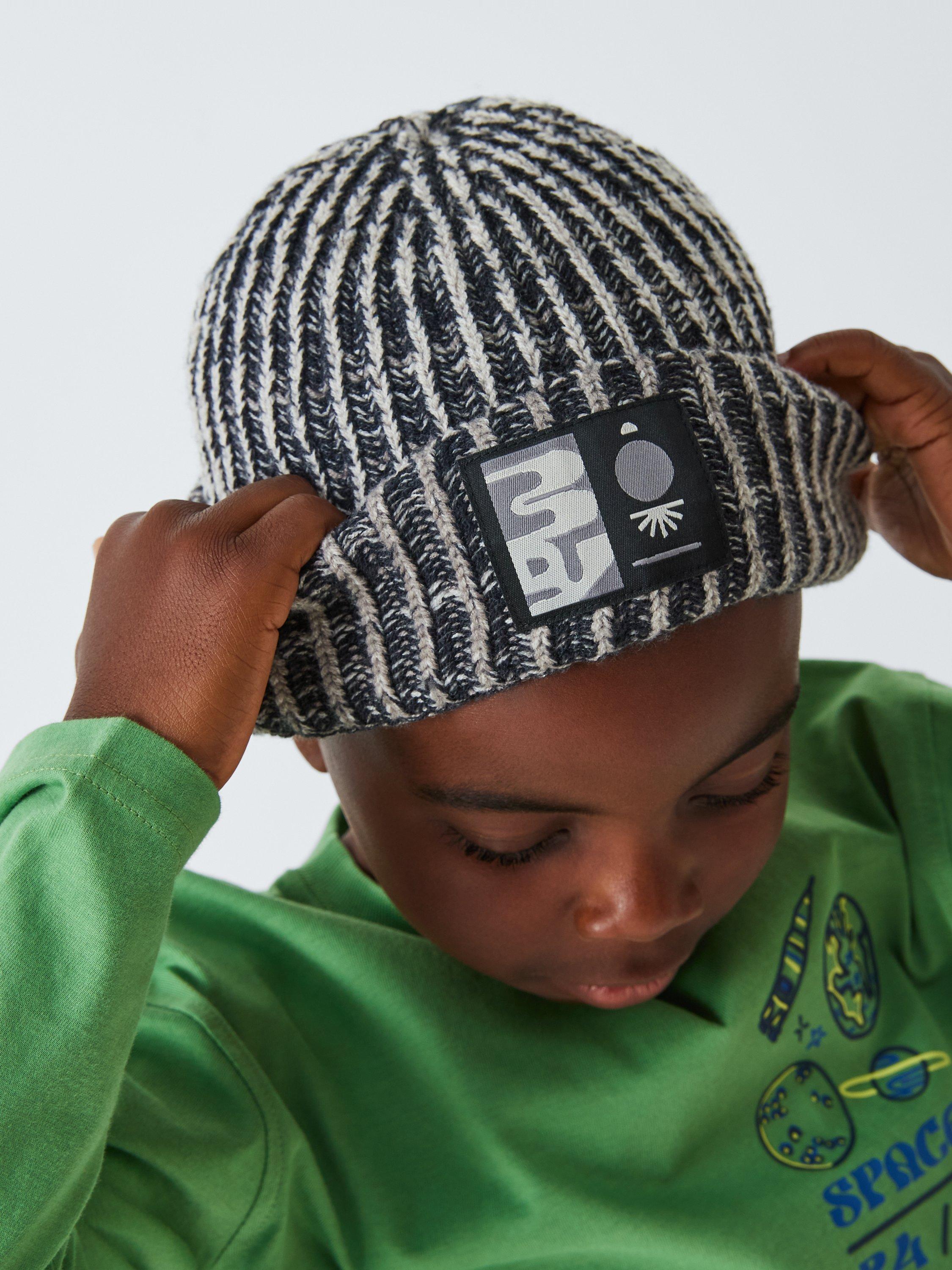 John Lewis Kids Badge Knitted Beanie Hat Grey