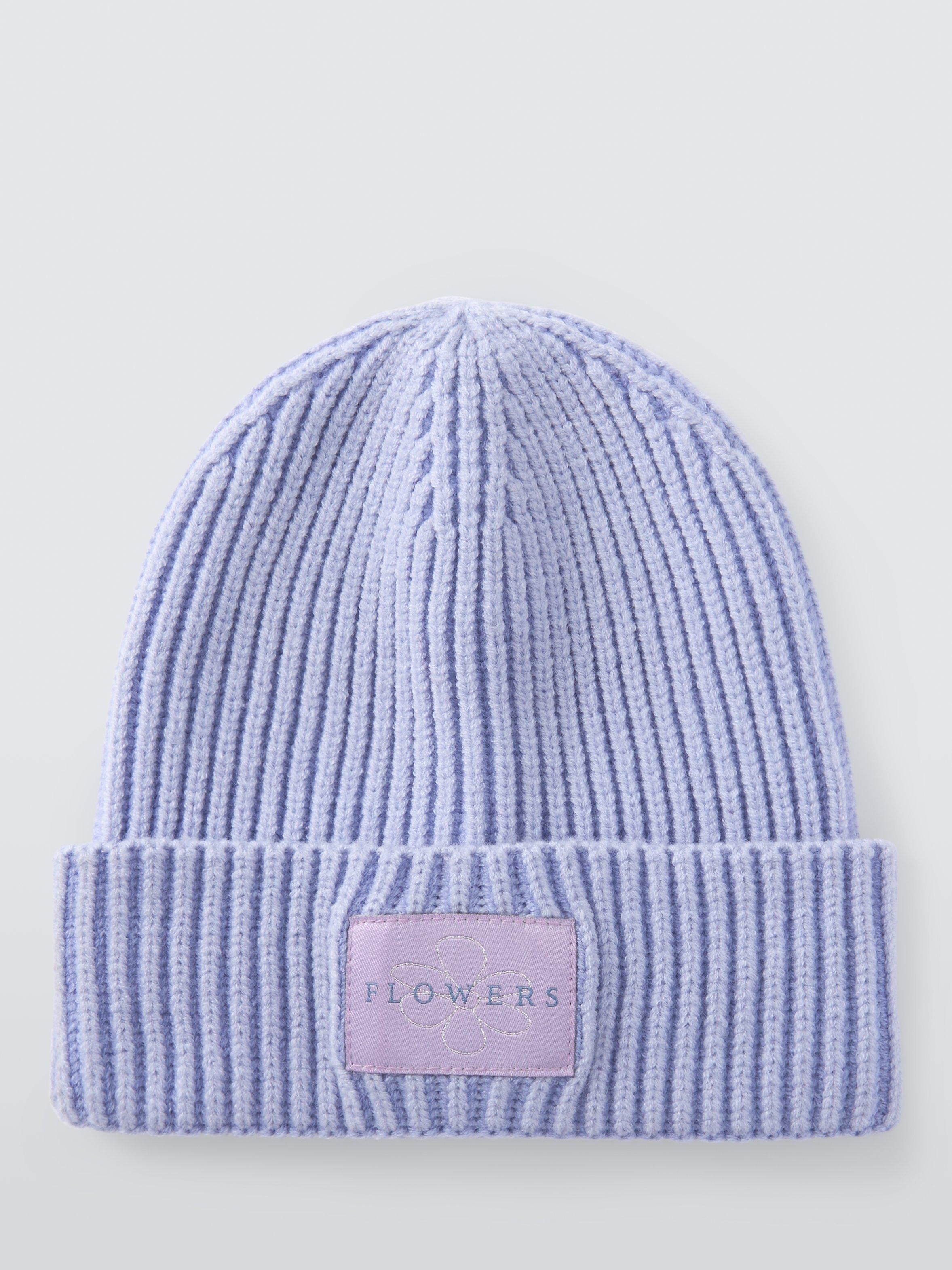 Product image 2 of 4, which shows John Lewis Kids' Flowers Badge Beanie Hat, Purple, 3-5 years