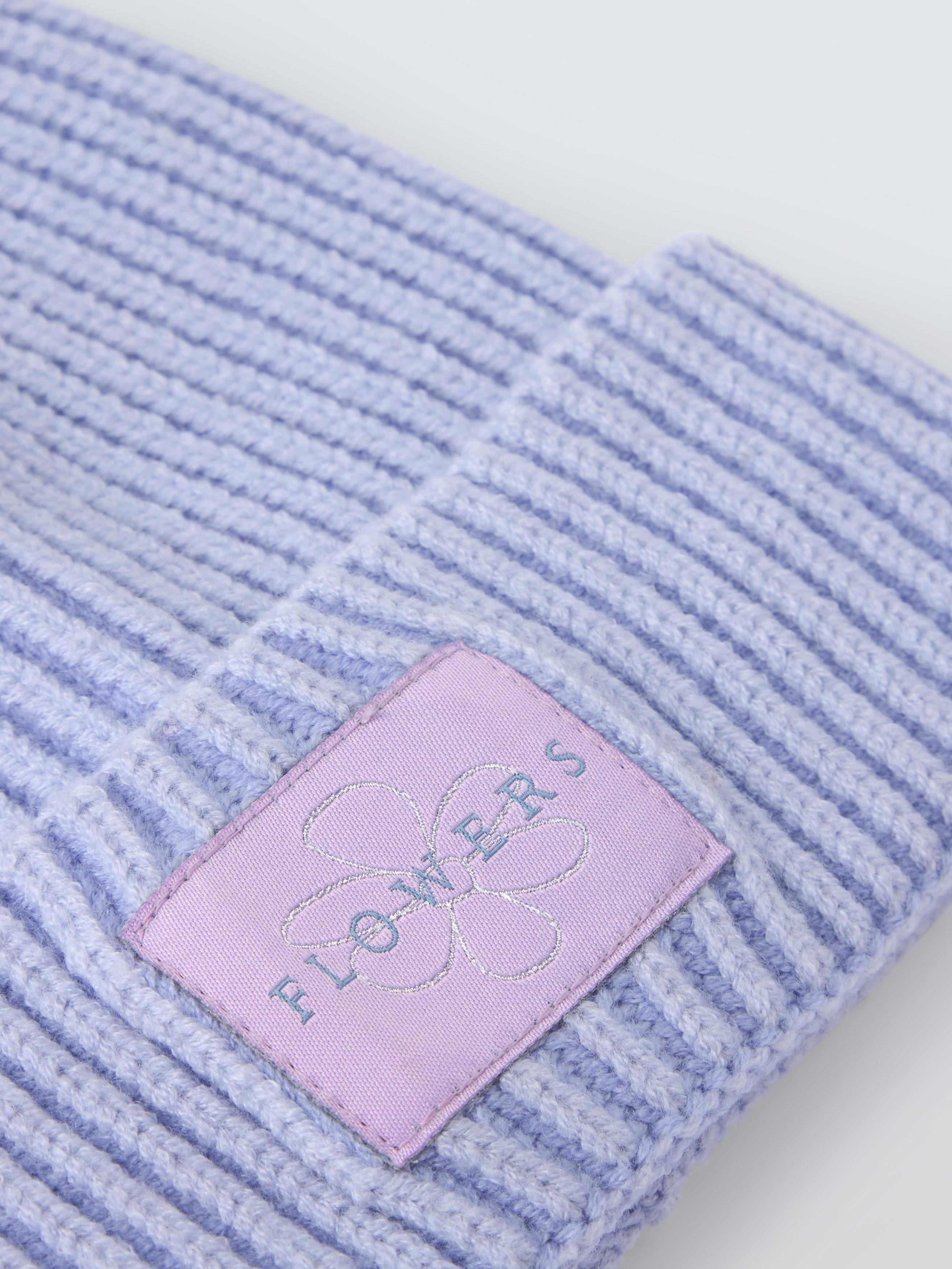 Product image 4 of 4, which shows John Lewis Kids' Flowers Badge Beanie Hat, Purple, 3-5 years