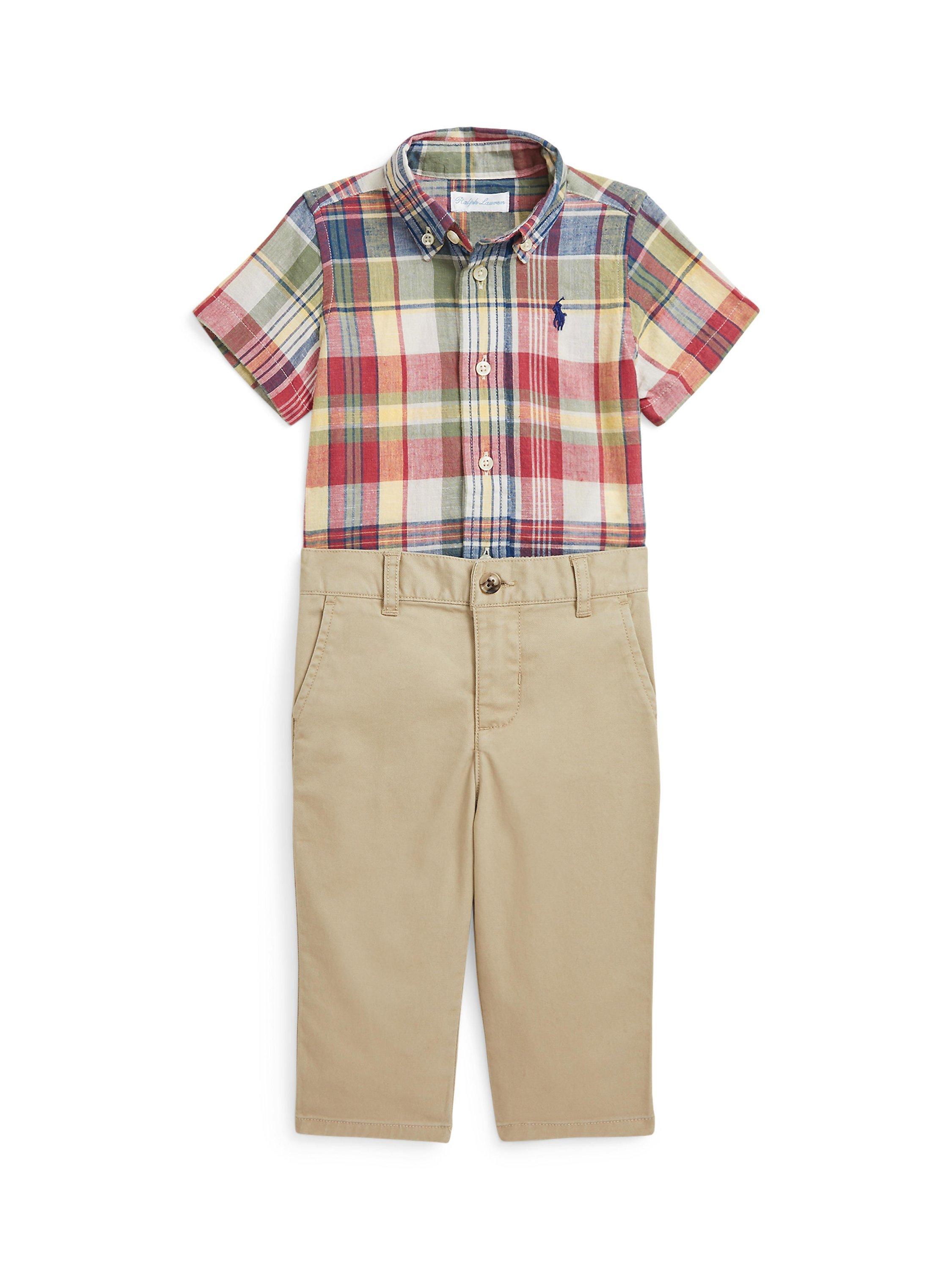Ralph Lauren Baby Shirt Pant Set Red Green