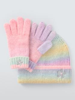 John Lewis Kids' Ombre Beanie Hat and Gloves Set, Rainbow - view 2, Rainbow