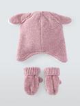 John Lewis Baby Bunny Hat and Mittens Set, Pink