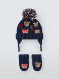 John Lewis Baby Woodland Hat and Mittens Set, Navy