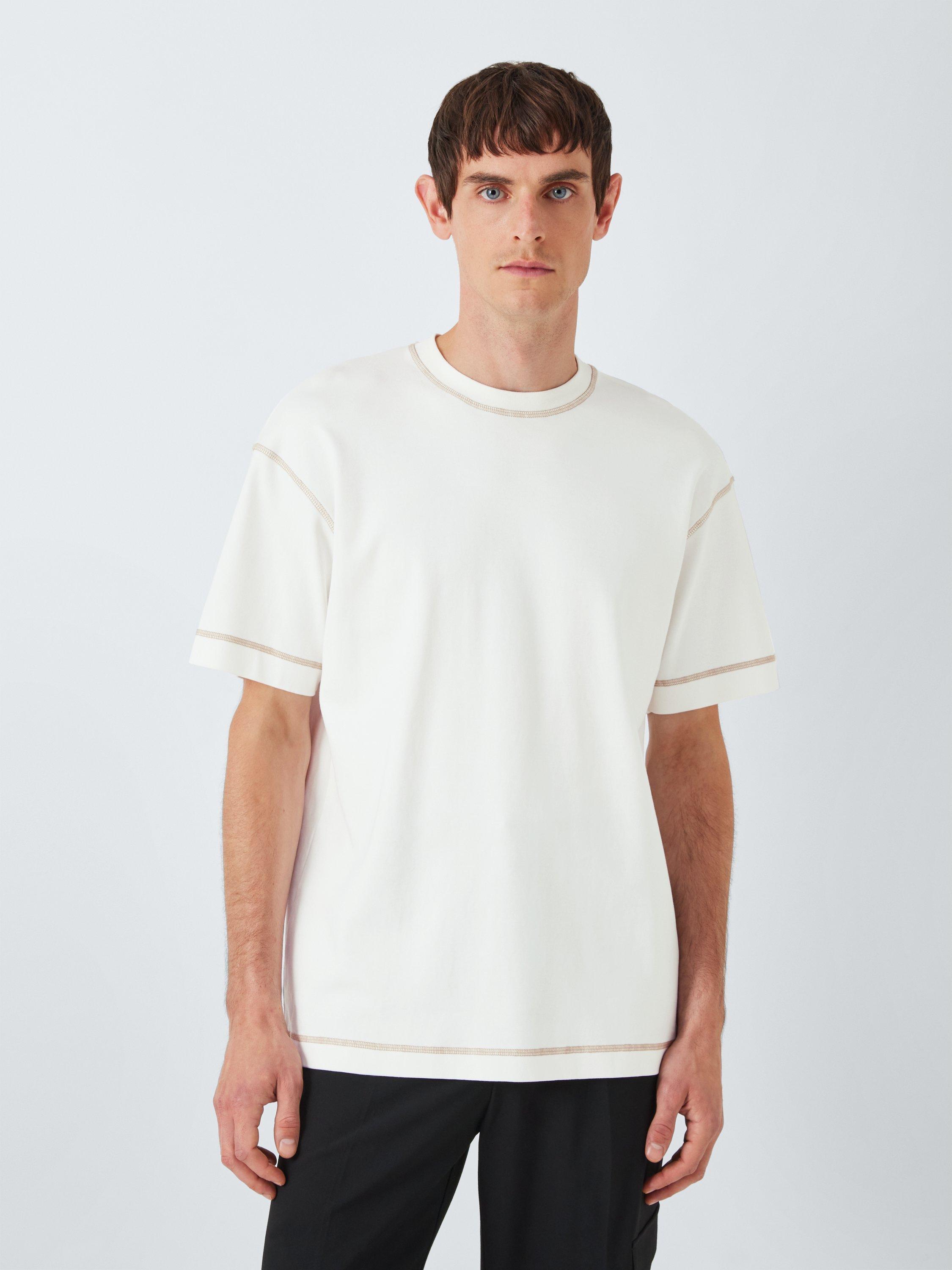 Product image 1 of 6, which shows Kin Overlock Cotton T-Shirt, Ecru/Aluminum, S