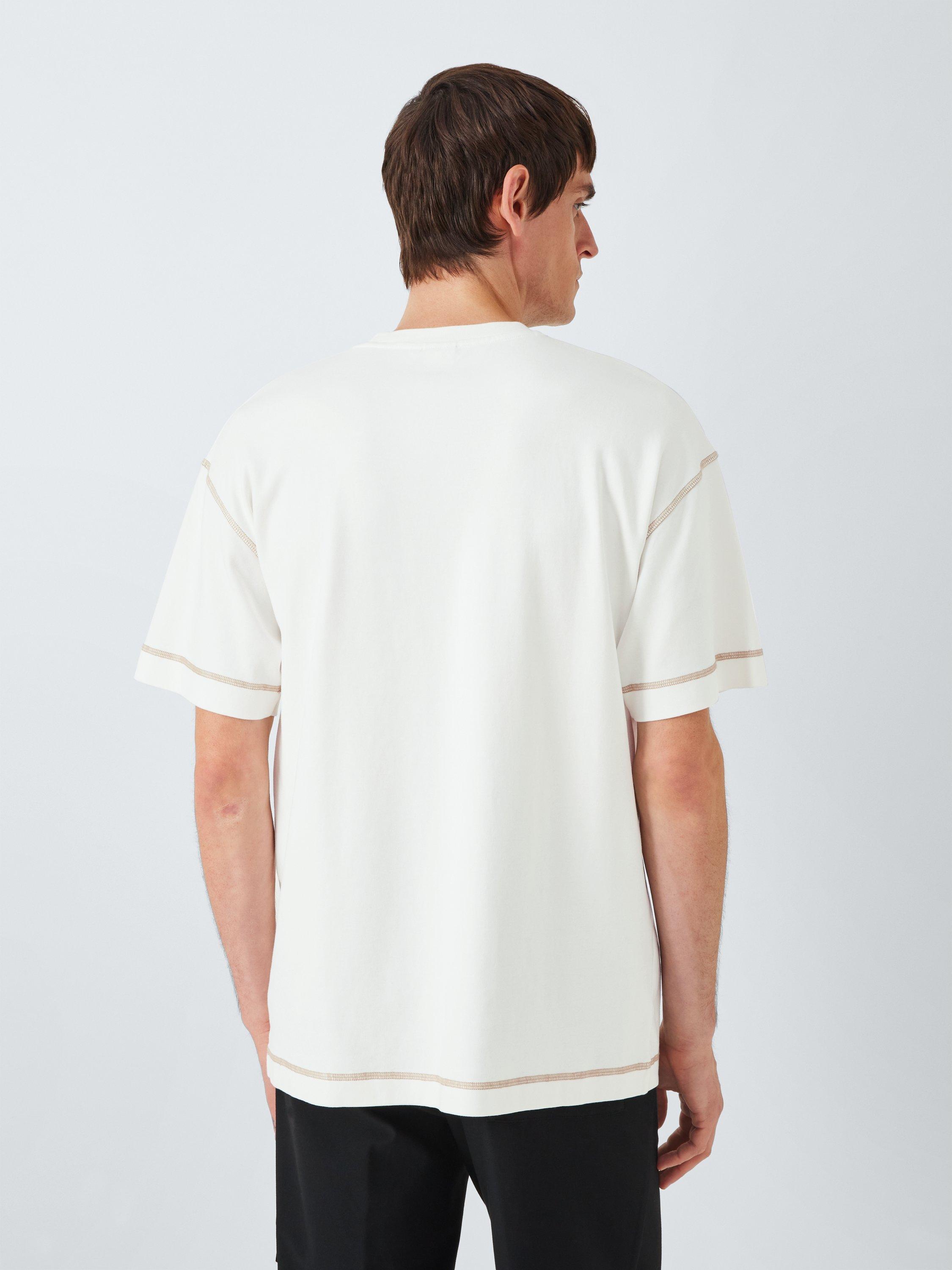 Product image 2 of 6, which shows Kin Overlock Cotton T-Shirt, Ecru/Aluminum, S