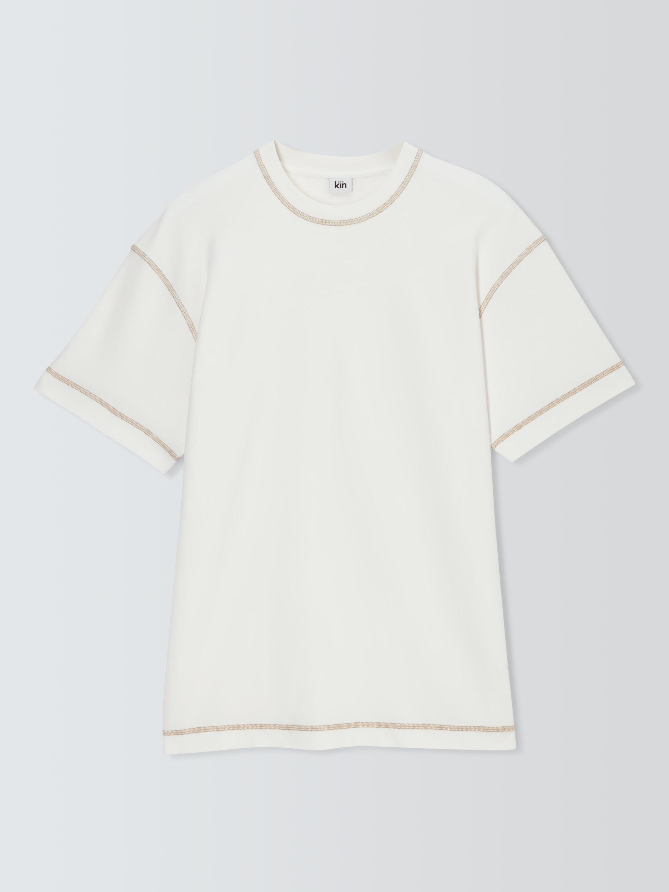 Product image 4 of 6, which shows Kin Overlock Cotton T-Shirt, Ecru/Aluminum, S