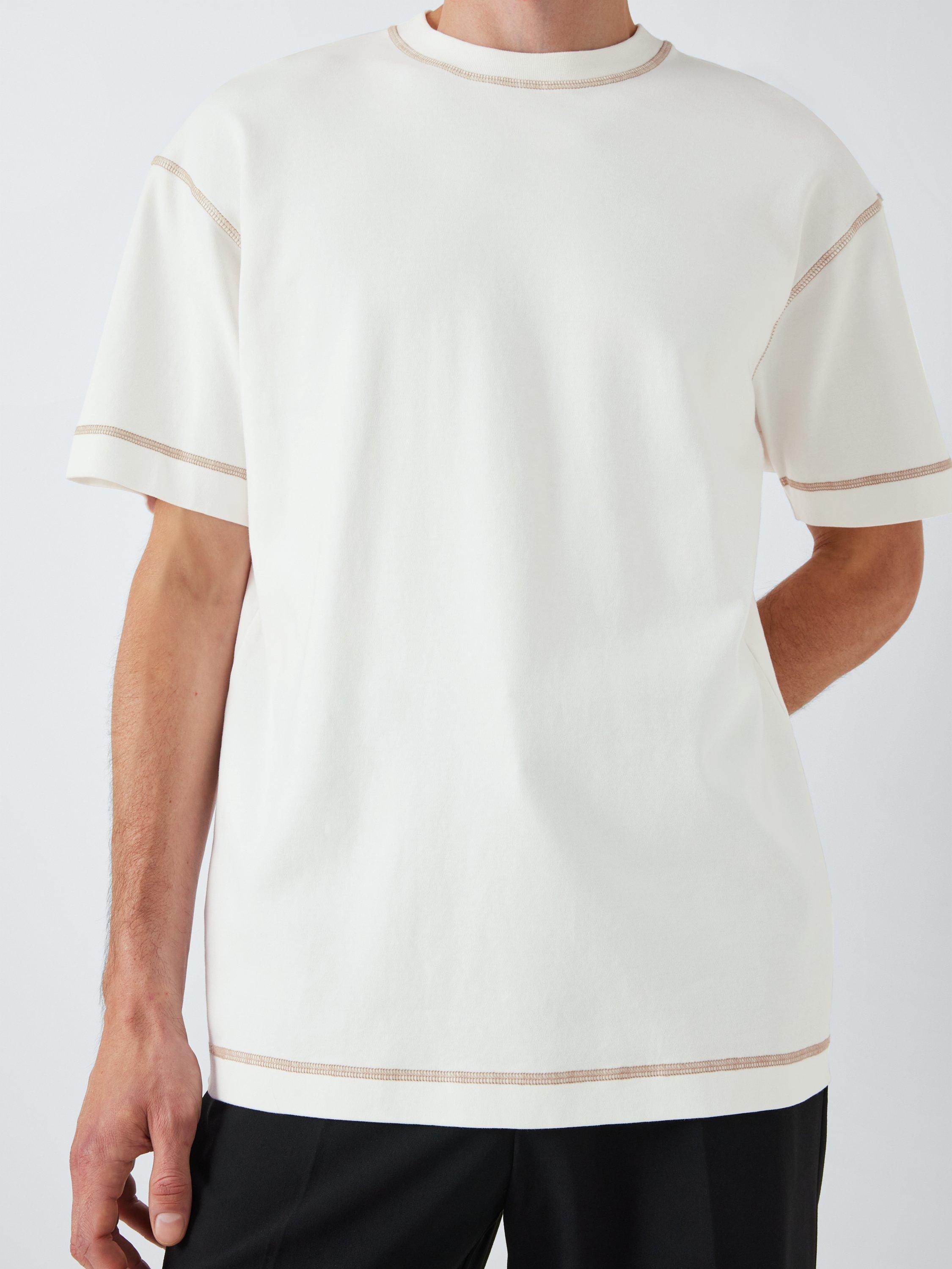 Product image 5 of 6, which shows Kin Overlock Cotton T-Shirt, Ecru/Aluminum, S
