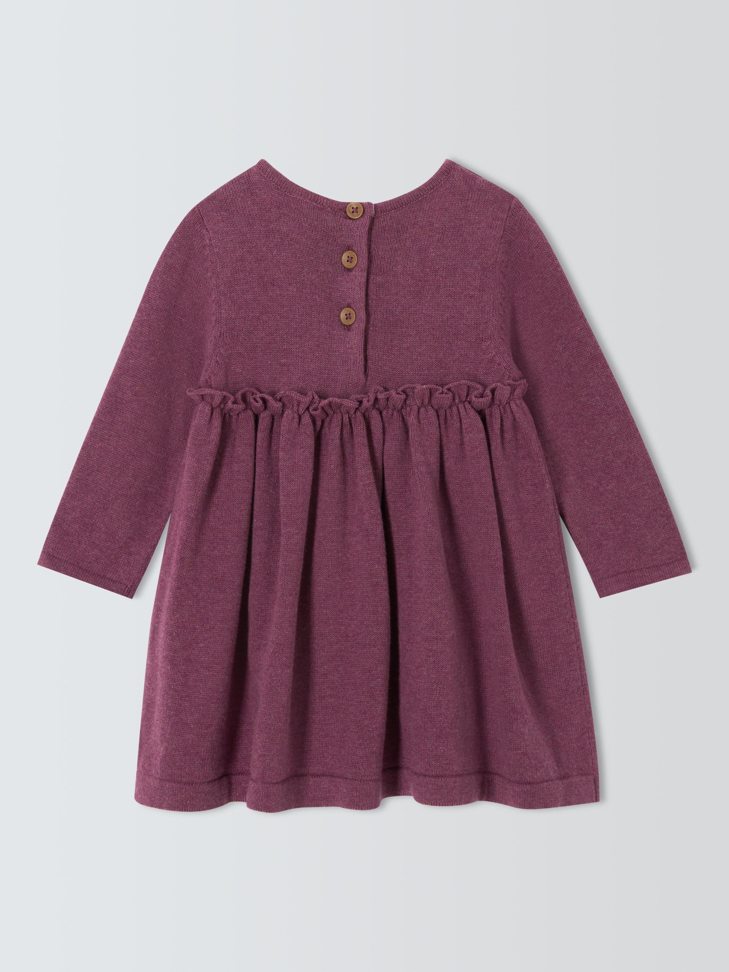 John Lewis Baby Cotton Knitted Dress Berry