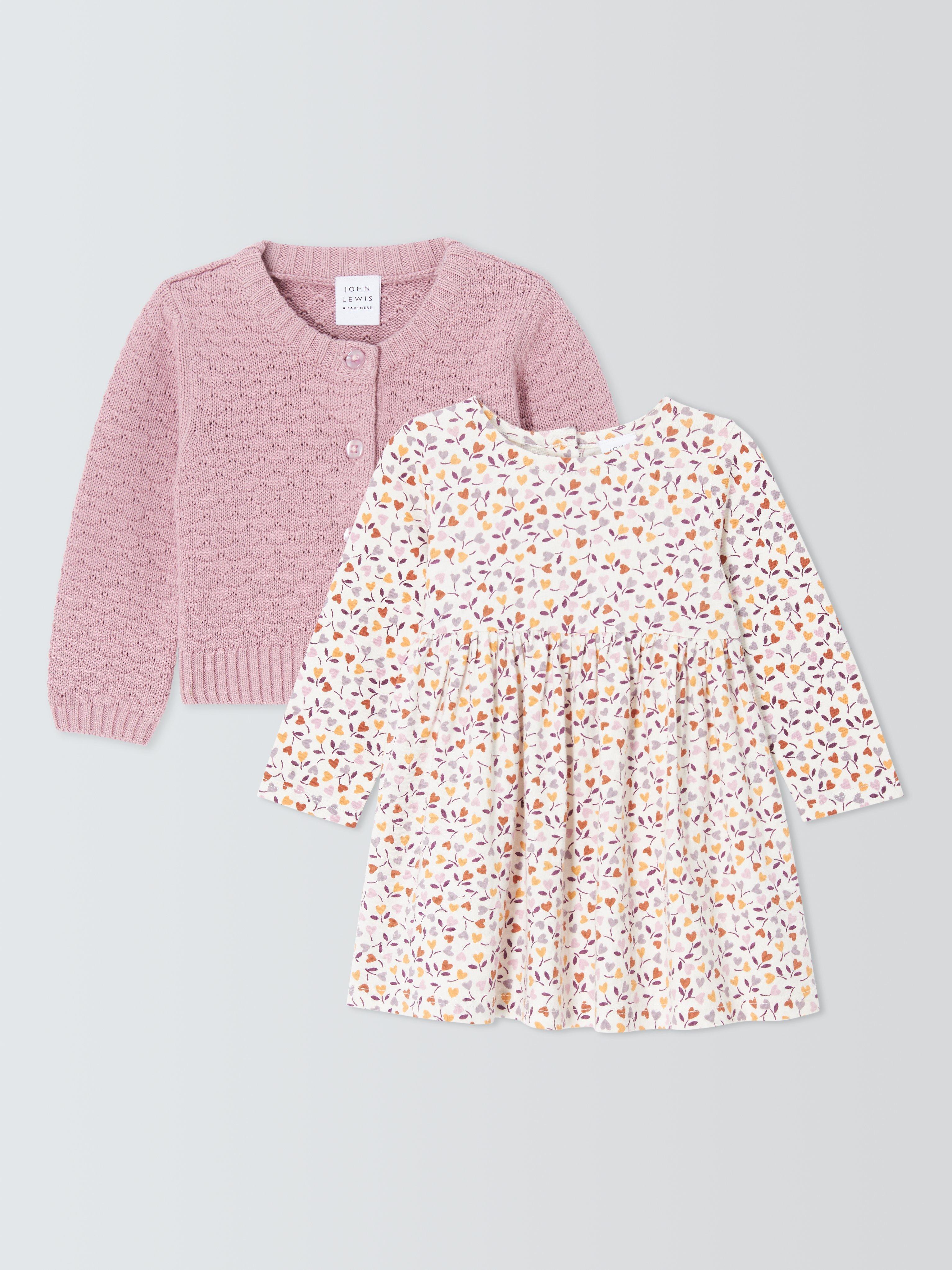John Lewis Baby Floral Dress and Knitted Cardigan Set, Multi