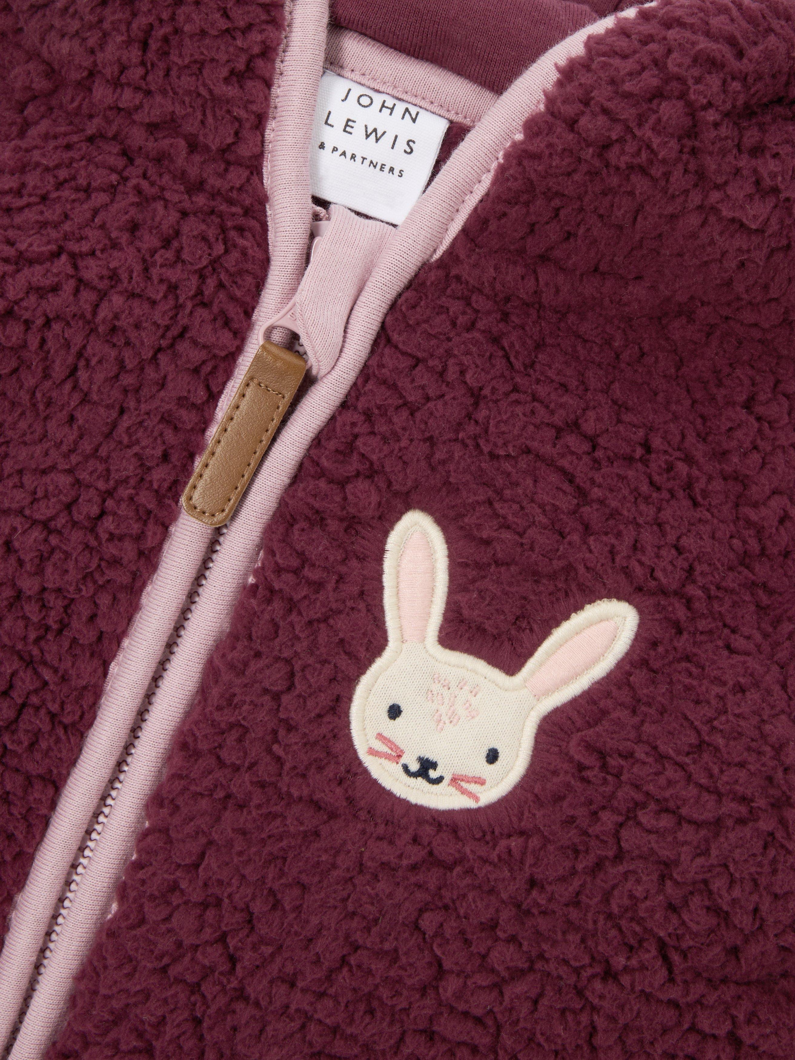 Product image 3 of 3, which shows John Lewis Baby Bunny Borg Hoodie, Berry, 3-6 months