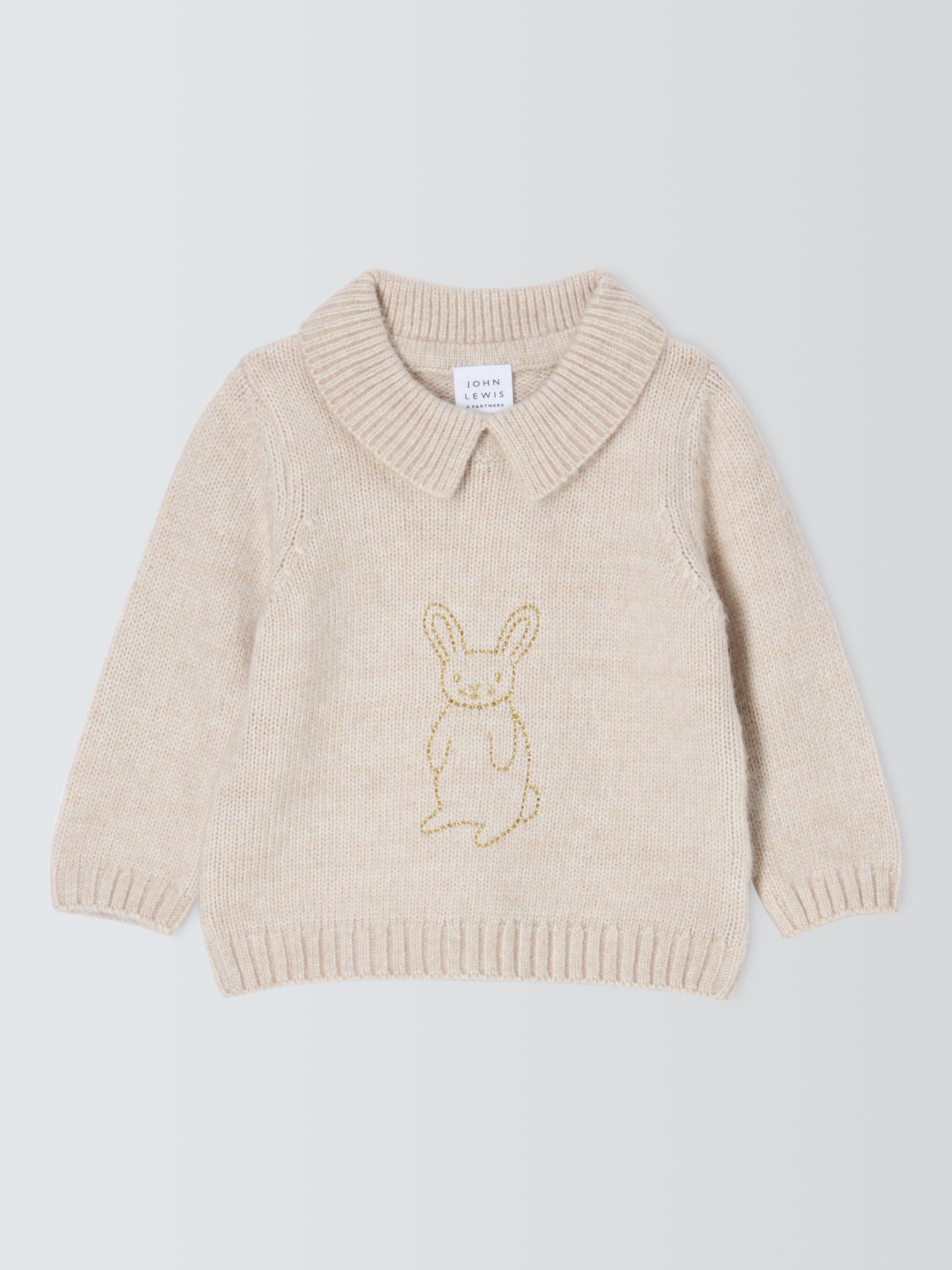 Product image 1 of 3, which shows John Lewis Baby Bunny Knitted Jumper, Natural, 2-3 years