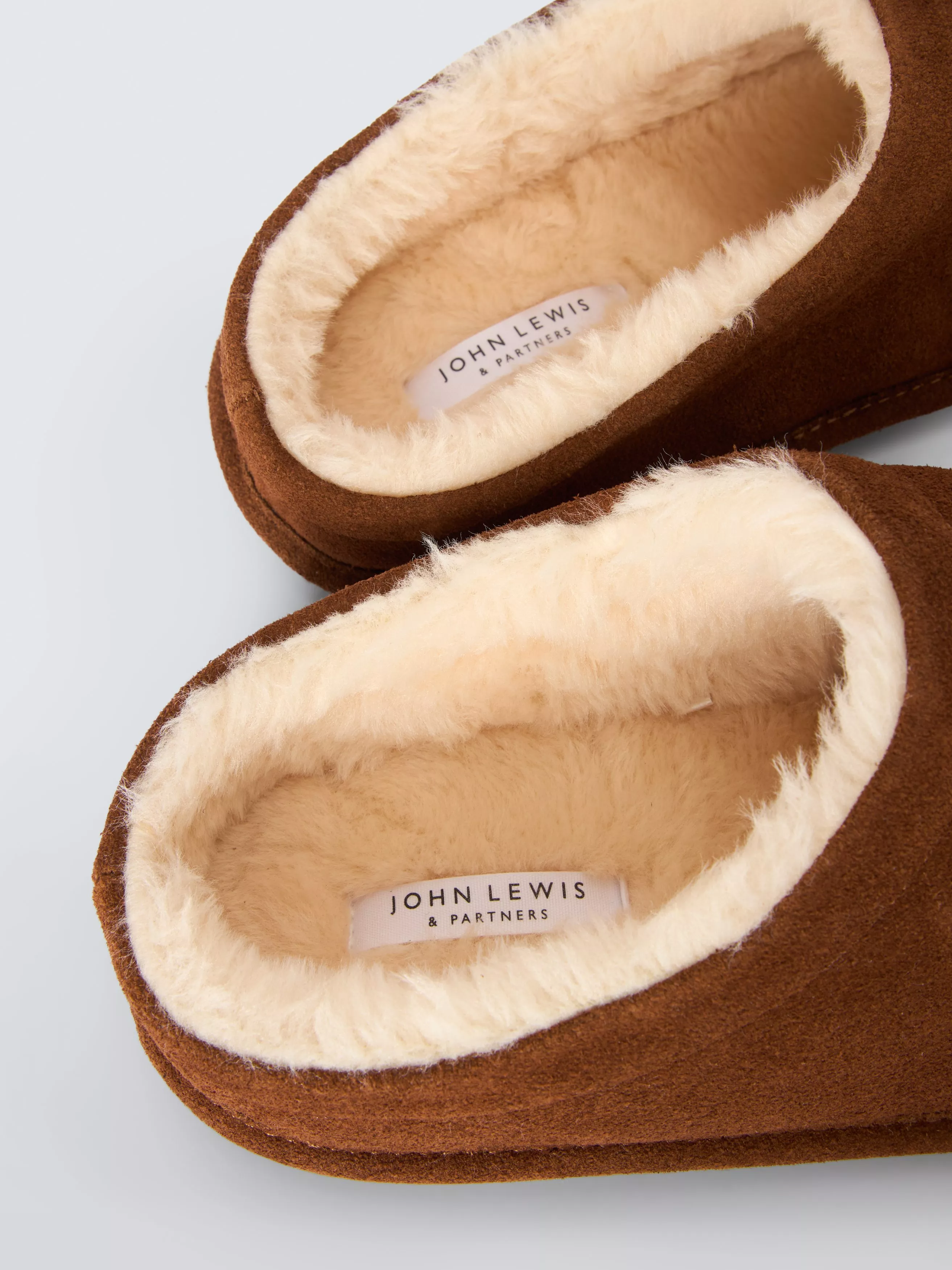 John Lewis Faux Fur Lined Mule Slippers Chestnut