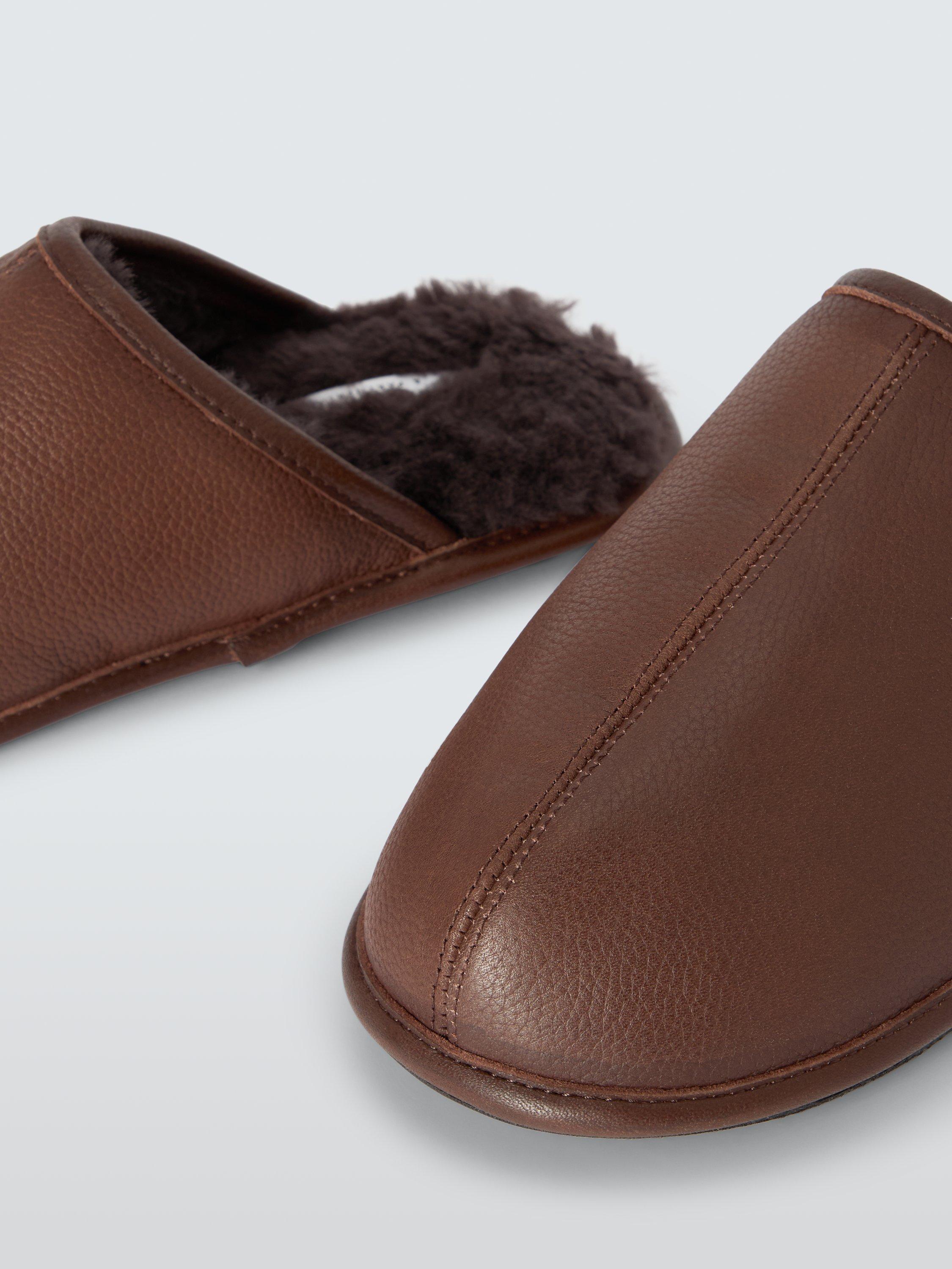 John Lewis Leather Sheepskin Slippers Chocolate