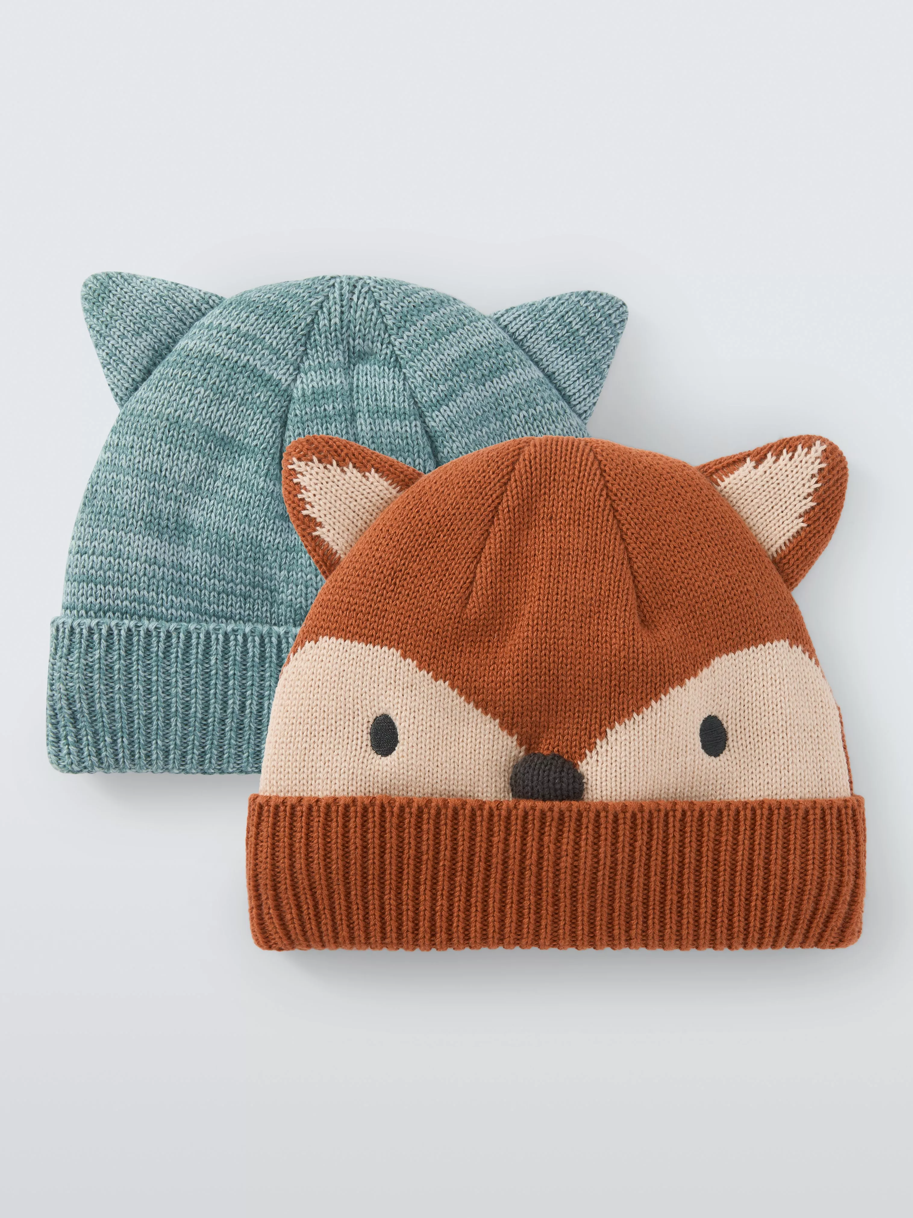 John Lewis Baby Fox Beanie, Pack of 2, Orange