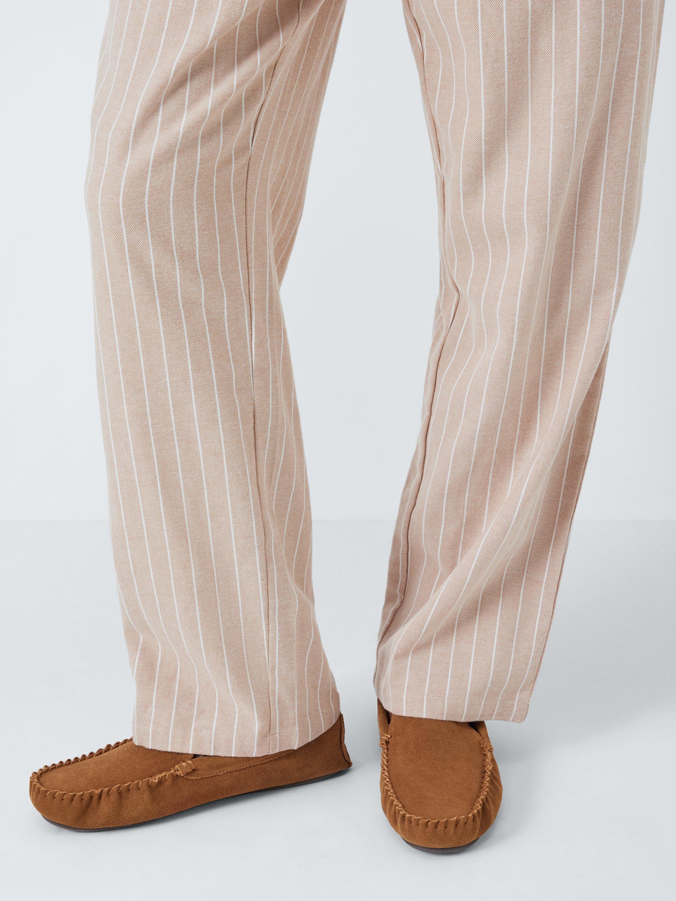 Product image 2 of 6, which shows John Lewis Suede Tartan Lined Moccasin Slippers, Chestnut, 10