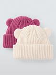 John Lewis Baby Ribbed Beanie, Pack of 2, Pink