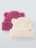 John Lewis Baby Ribbed Beanie, Pack of 2, Pink