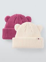 John Lewis Baby Ribbed Beanie, Pack of 2, Pink