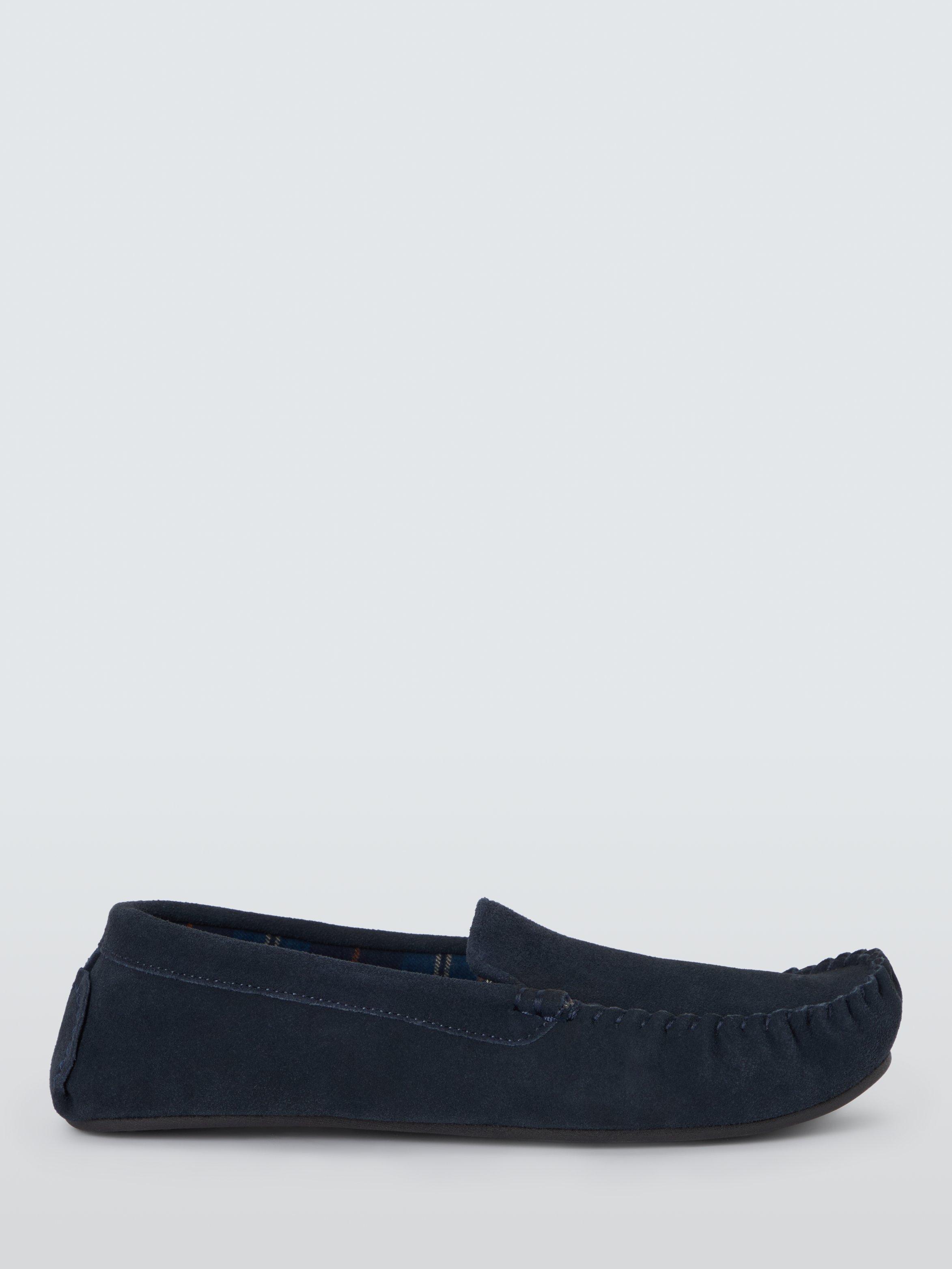 John Lewis Textile Lined Suede Moccasin Slippers Navy