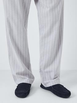 John Lewis Textile Lined Suede Moccasin Slippers, Navy - view 2, Navy