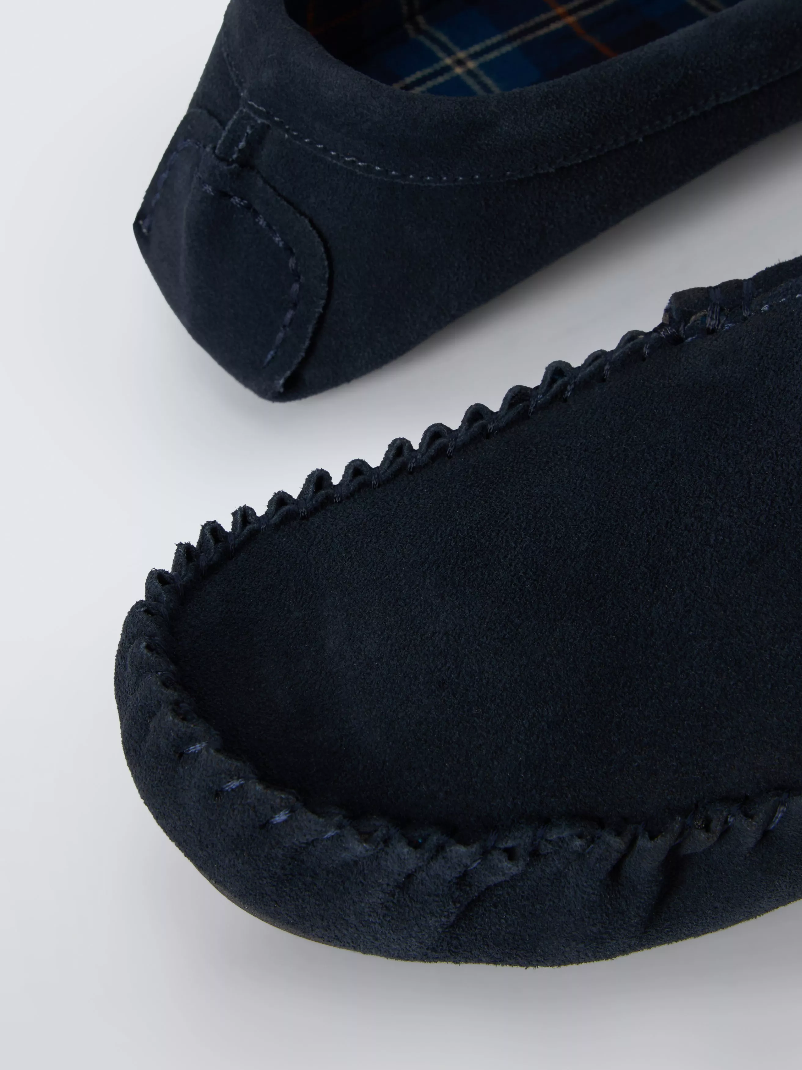 John Lewis Textile Lined Suede Moccasin Slippers, Navy