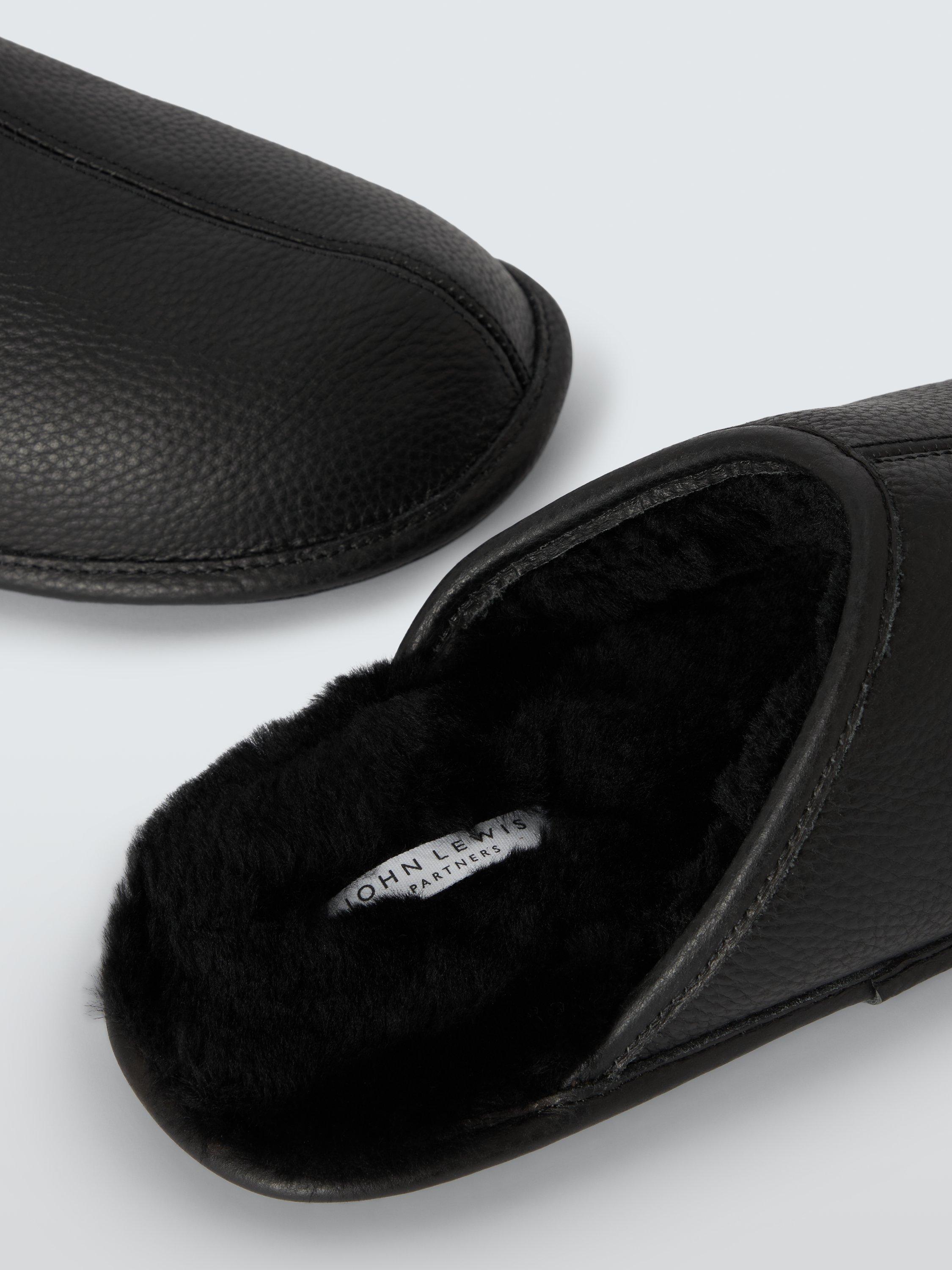 John Lewis Leather Sheepskin Slippers Black