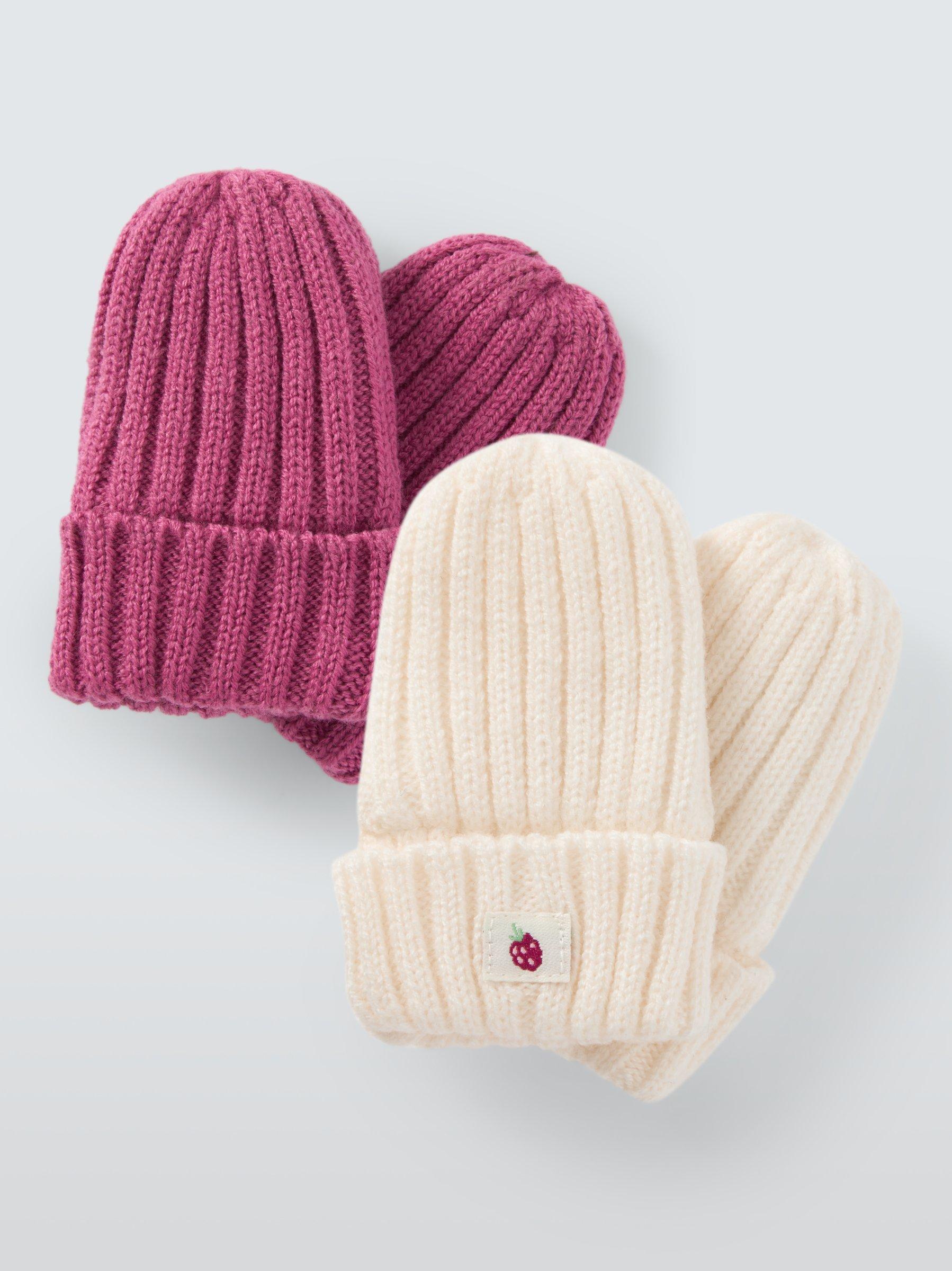 Product image 1 of 2, which shows John Lewis Baby Ribbed Mittens, Pack of 2, Pink, 3-6 months