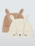 John Lewis Baby Borg Bunny Hat, Pack of 2, Natural