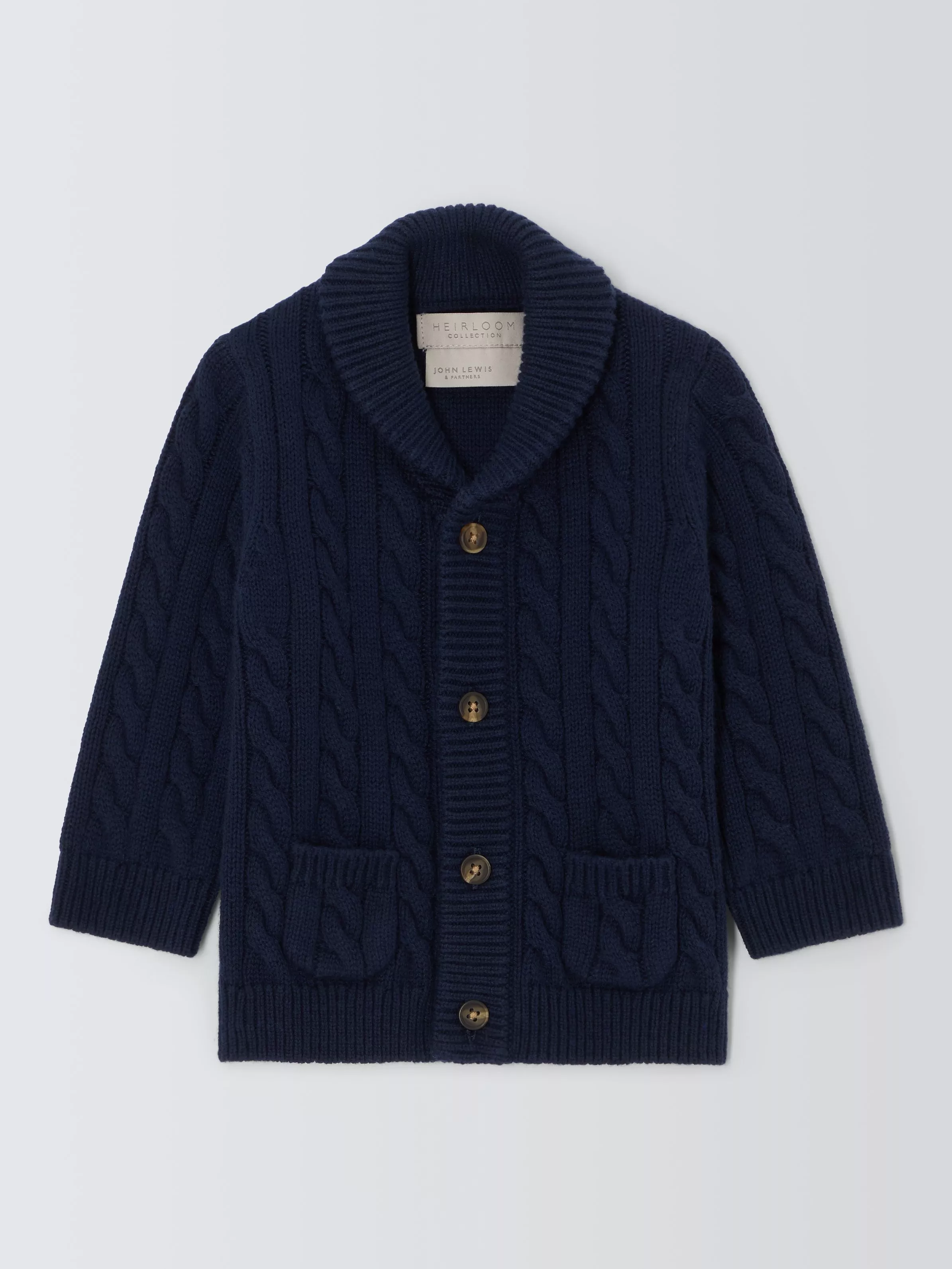 John Lewis Heirloom Collection Baby Shawl Wool Blend Cardigan Navy