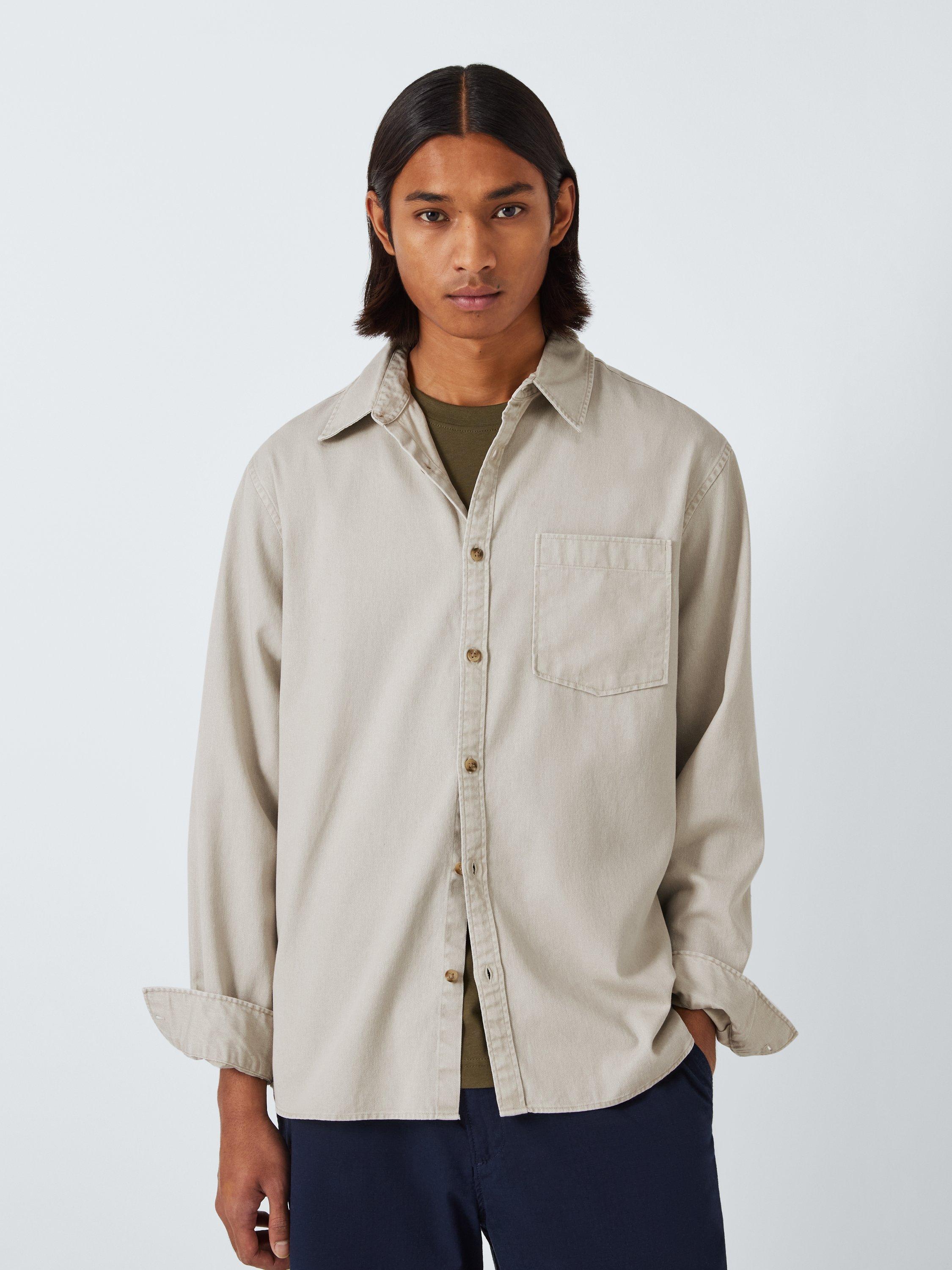 John Lewis ANYDAY Washed Cotton Twill Shirt, Walnut, Pumice Stone