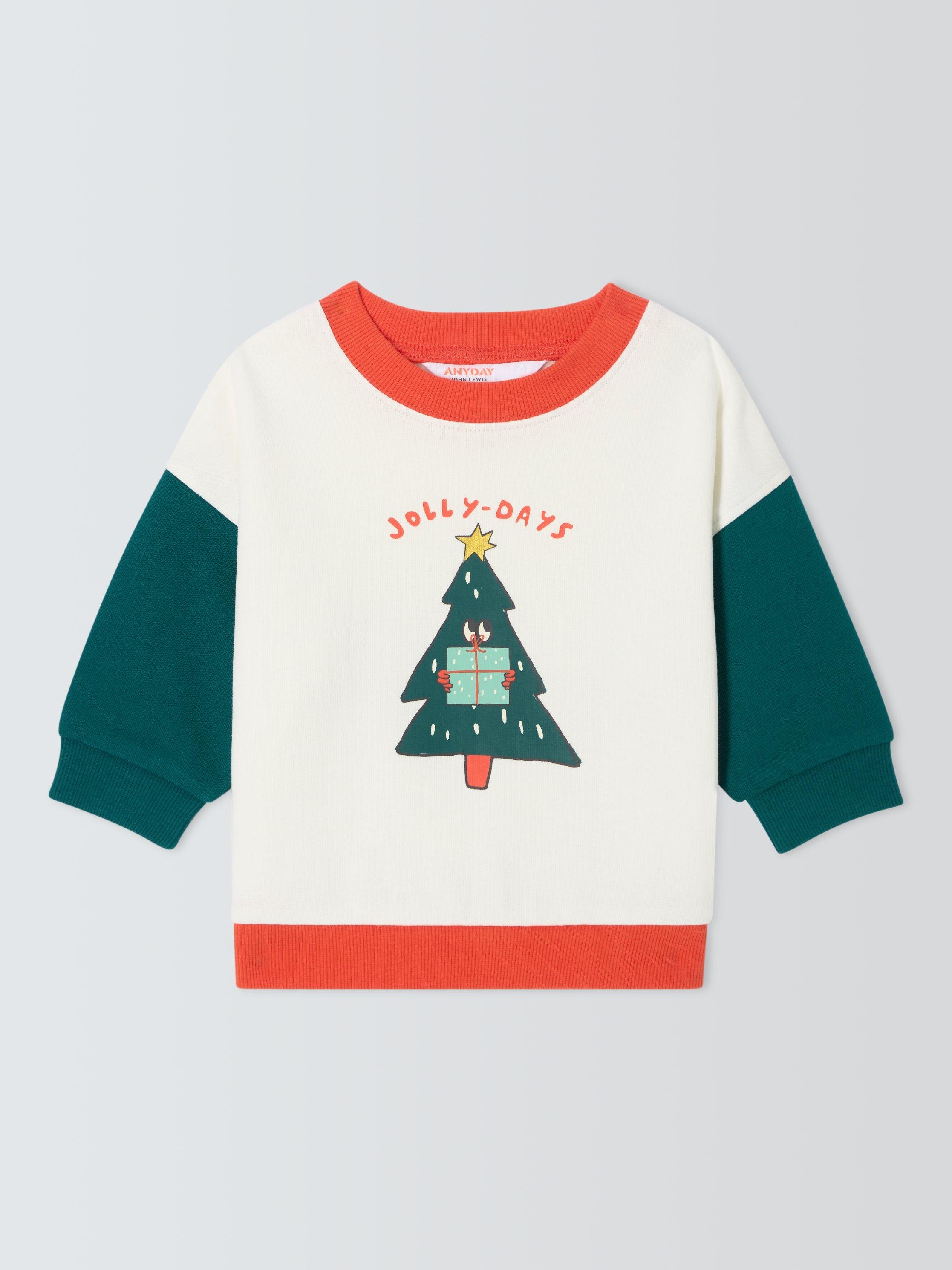 John Lewis ANYDAY Baby Christmas Tree Cotton Sweatshirt, Multi