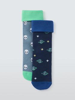 John Lewis Kids' Alien Slipper Socks, Pack of 2, Multi, Multi