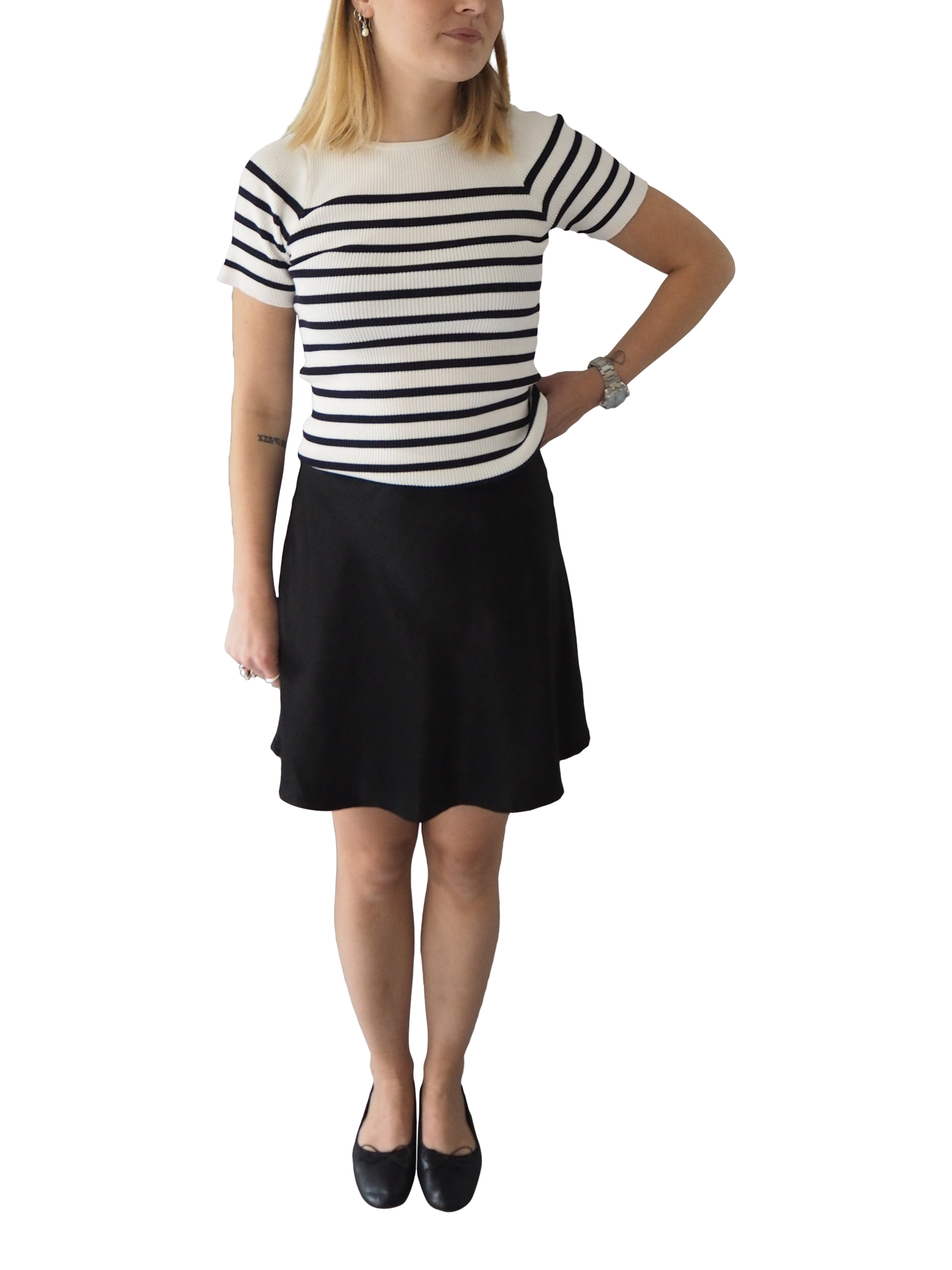 A-VIEW Rib Stripe Short Sleeve Top, White/Navy