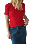 A-VIEW Rib Knit Short Sleeve Top, Red