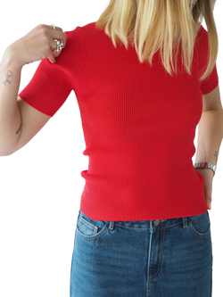 A-VIEW Rib Knit Short Sleeve Top - view 2, Red