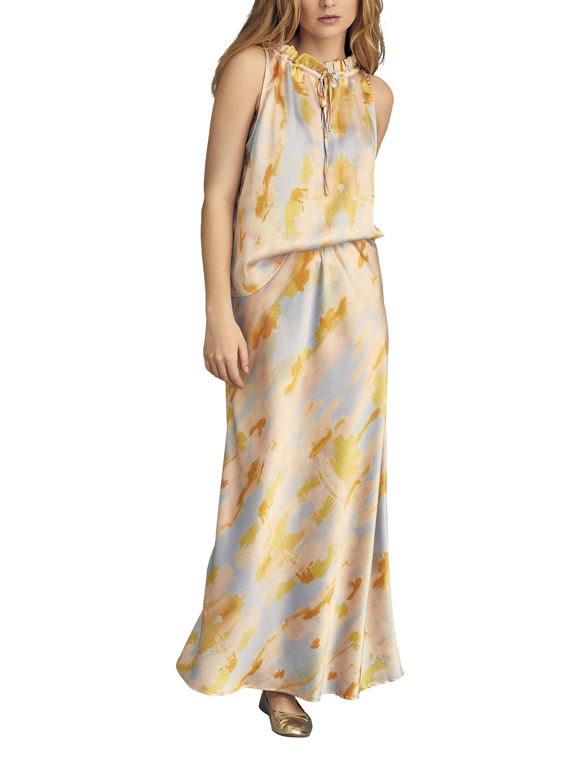 A-VIEW Carry Abstract Satin Maxi Skirt, Rose/Blue