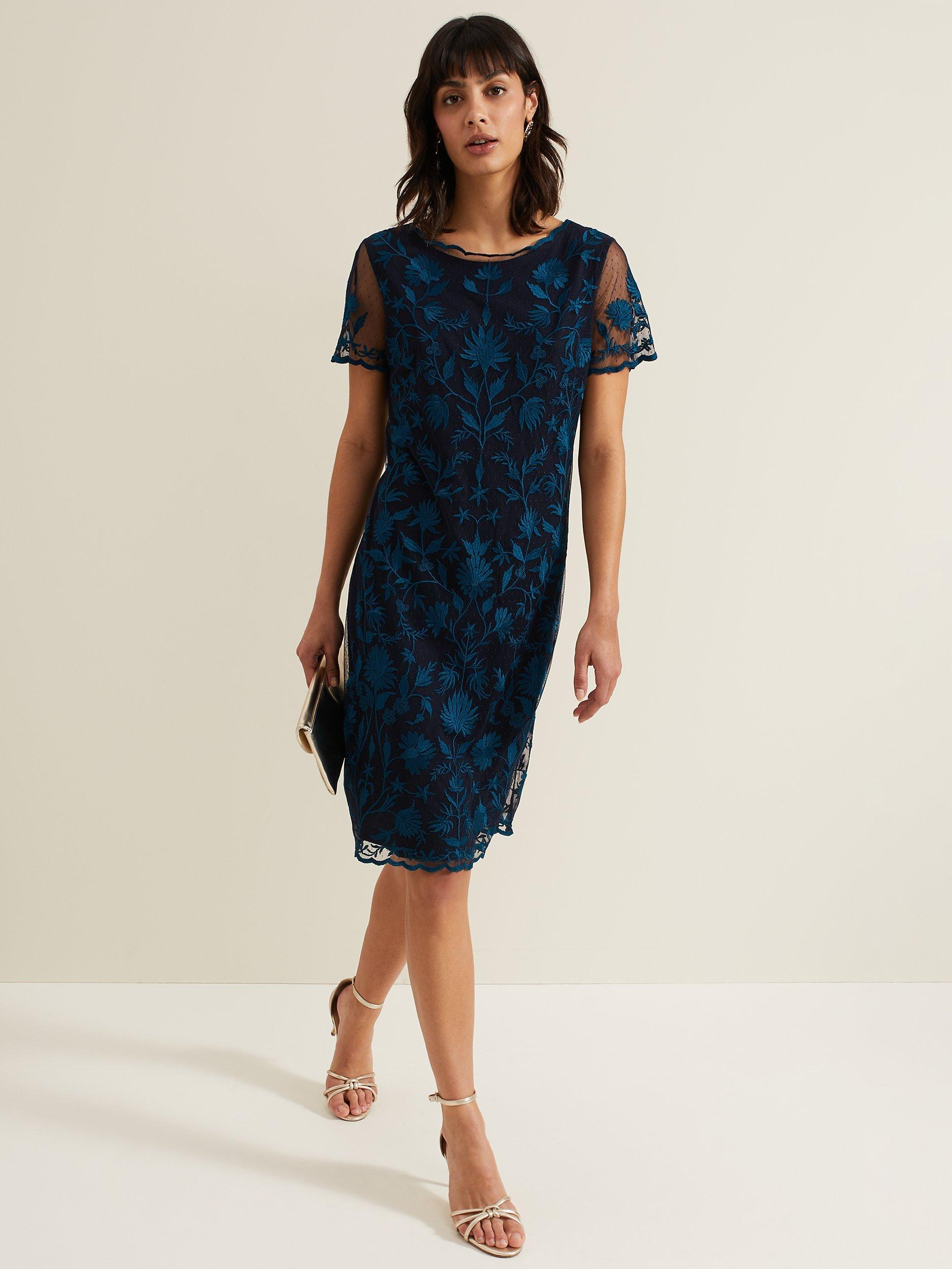 Phase Eight Shelby Embroidered Dress Blue