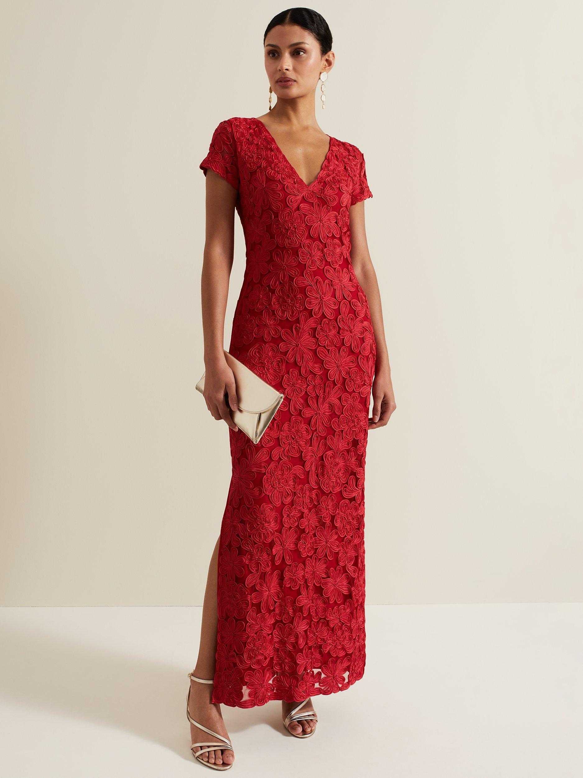 Phase Eight Collection 8 Janice Tapework Lace Dress Red