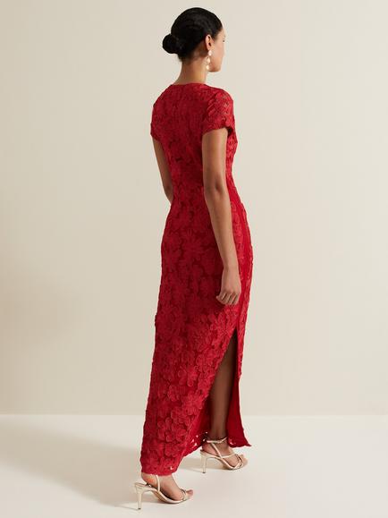 Phase Eight Collection 8 Janice Tapework Lace Dress, Red - view 2, Red