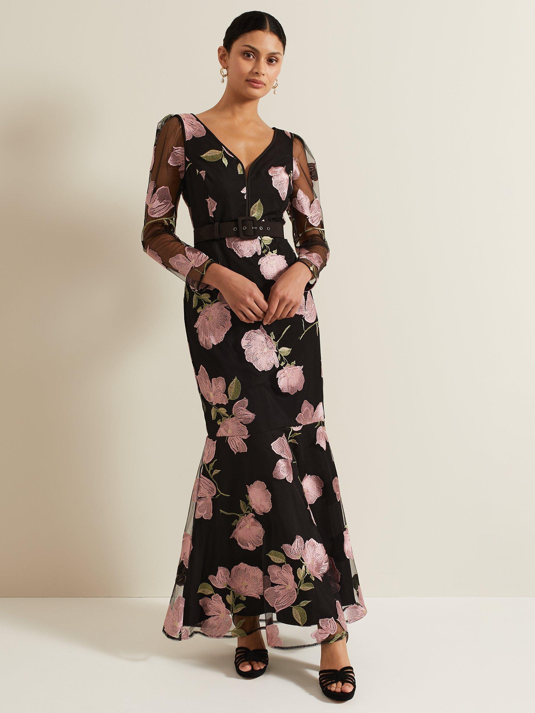 Phase Eight Genny Floral Embroidered Maxi Dress Black Multi