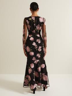 Phase Eight Genny Floral Embroidered Maxi Dress, Black/Multi - view 2, Black/Multi
