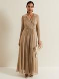 Phase Eight Petite Masie Pleated Maxi Dress, Gold