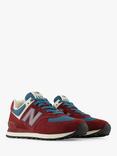 New Balance 574 Suede Blend Trainers, Burgundy