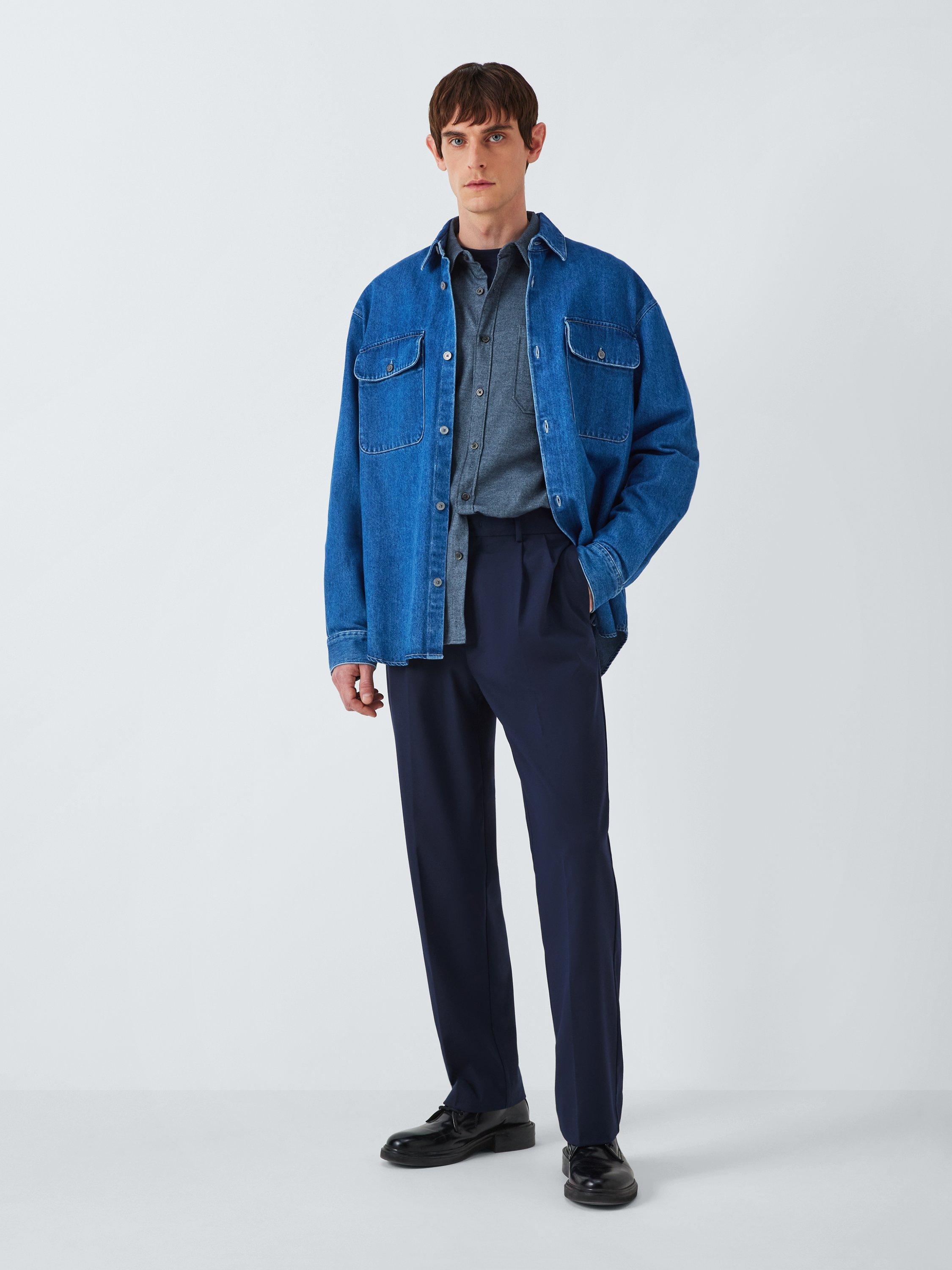 Product image 3 of 6, which shows Kin Regular Fit Contrast Flannel Cotton Shirt, Country Blue, M