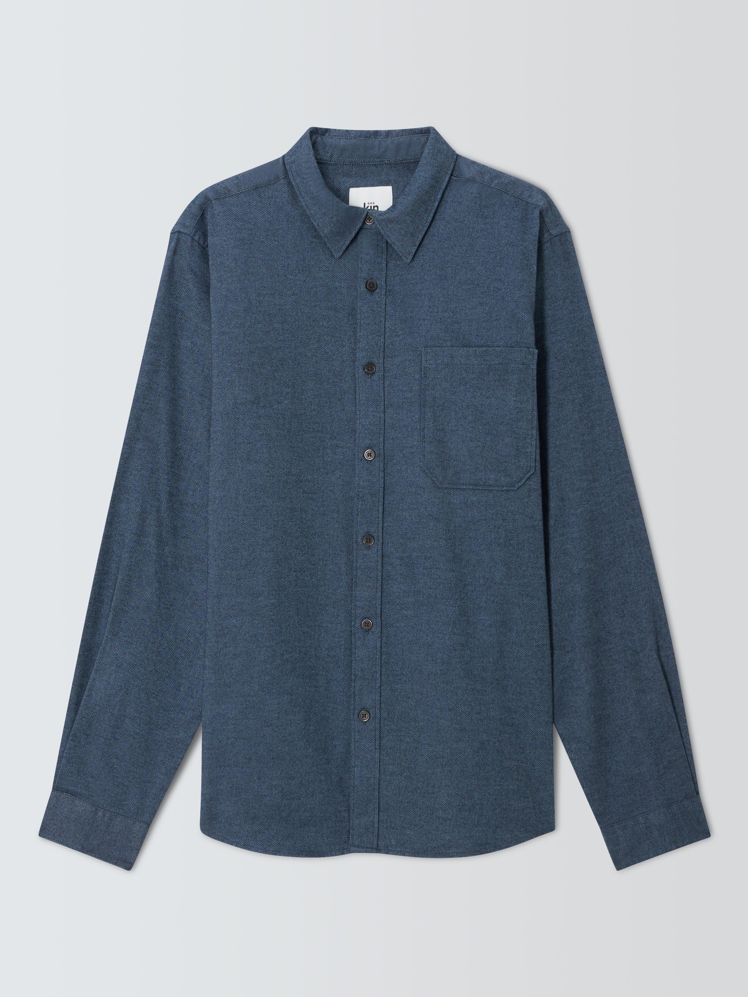 Product image 4 of 6, which shows Kin Regular Fit Contrast Flannel Cotton Shirt, Country Blue, M