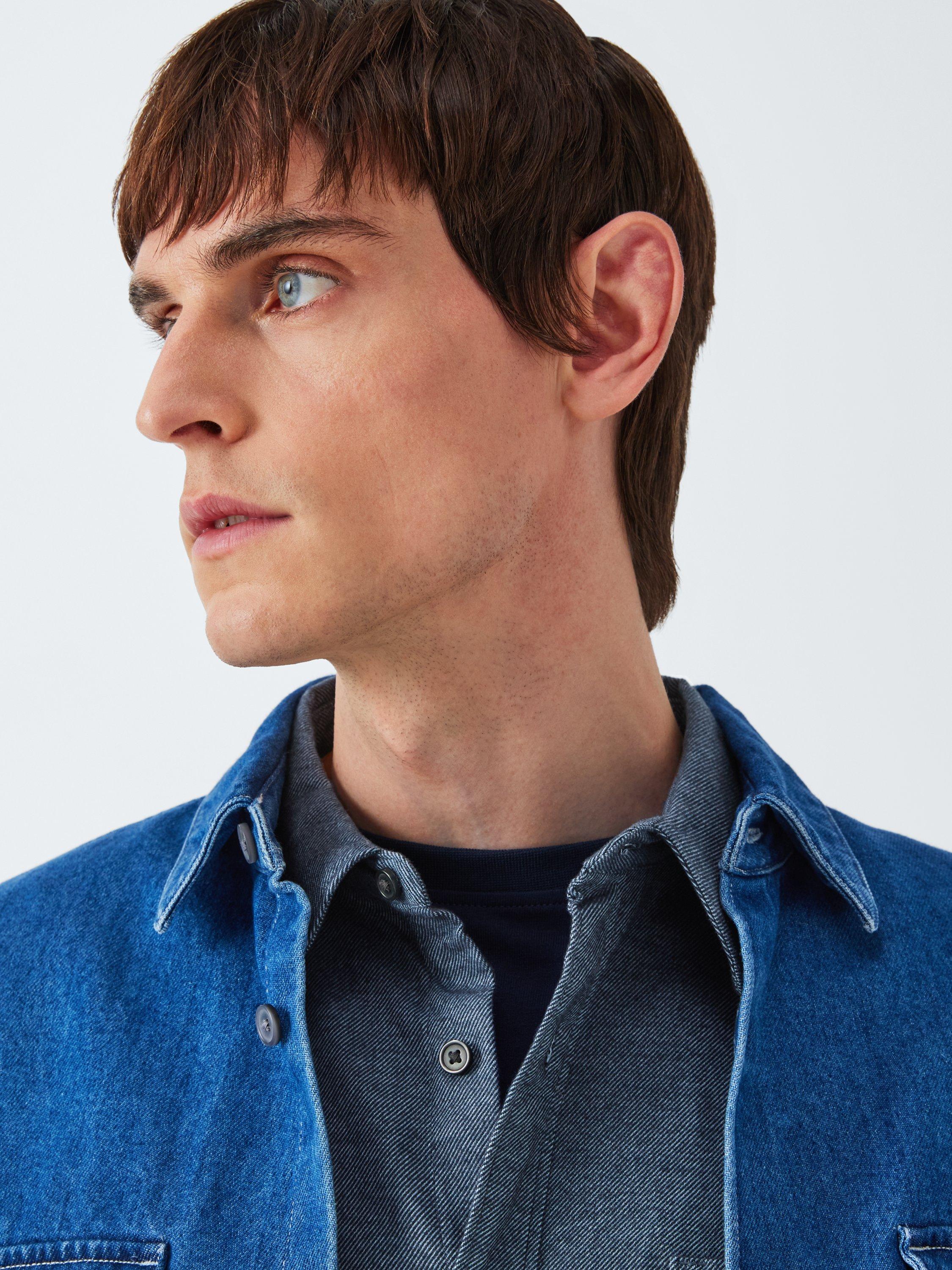 Product image 5 of 6, which shows Kin Regular Fit Contrast Flannel Cotton Shirt, Country Blue, M