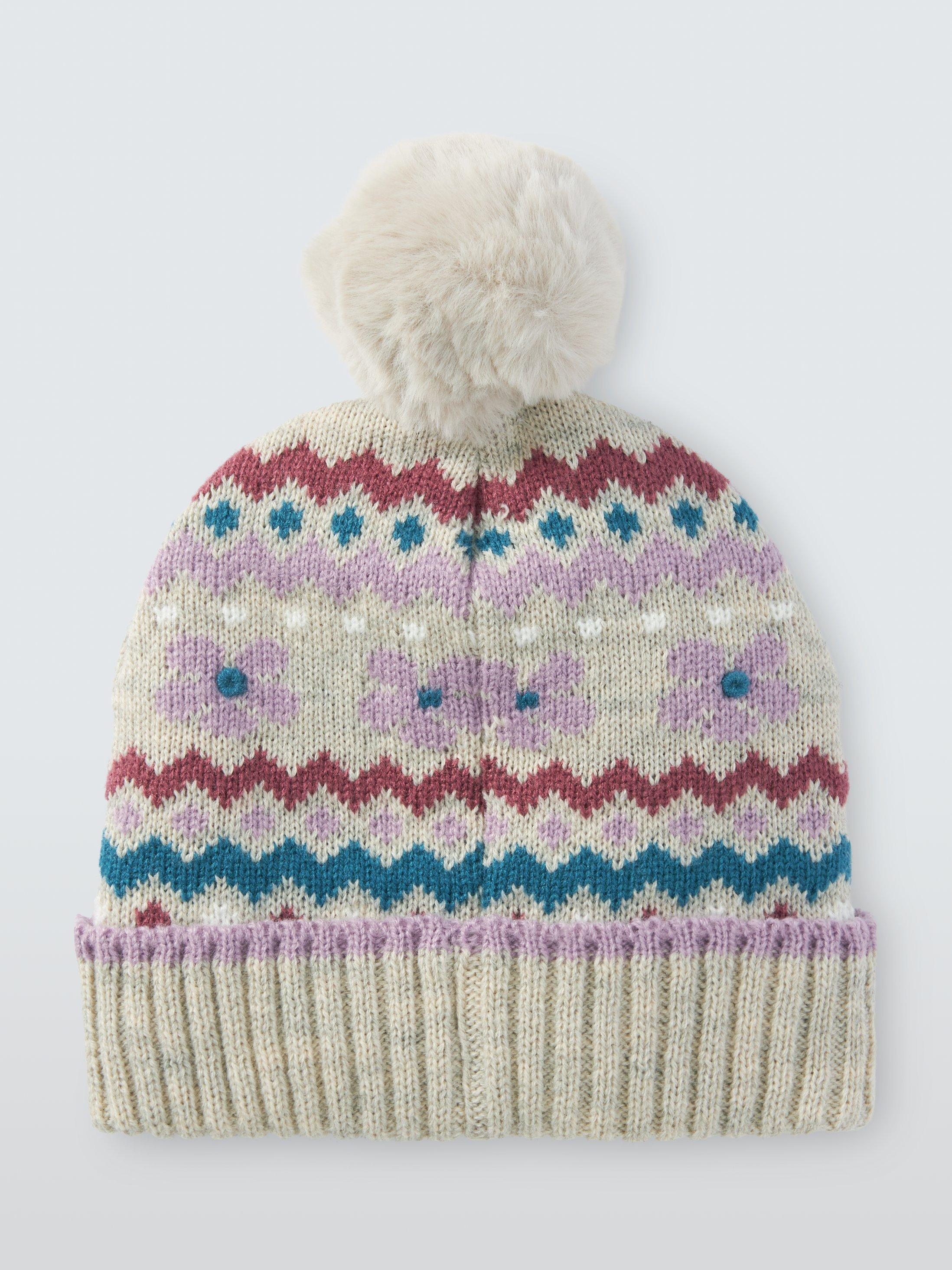 Product image 2 of 4, which shows John Lewis Kids' Fairisle Beanie Hat, Grey, 6-8 years