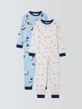 John Lewis Kids' Snow Bear Print Cotton Pyjama Set, Pack of 2, Blue